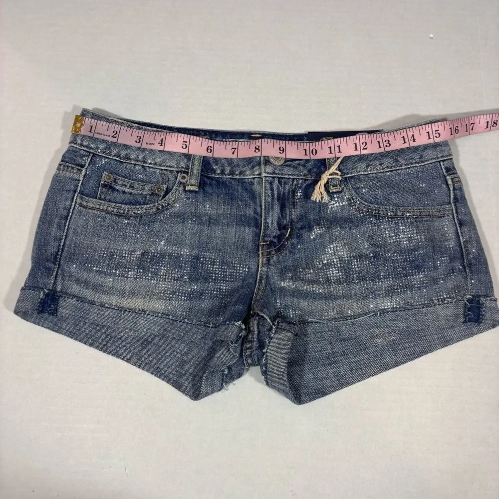American Eagle AE 2011 NEW NWT Sparkle Shortie Denim Shorts Size 2 mini Y2K